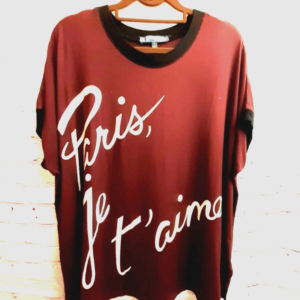 Catherine Malandrino "Paris Je T'aime" Oversized   Top Size Small Burgundy